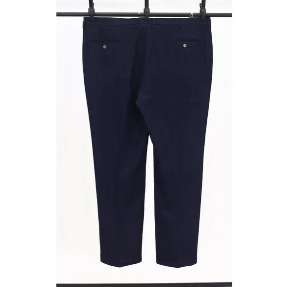 Moran X 52L 46x33 Navy Full Suit 3-Piece 2-Button Herringbone R585